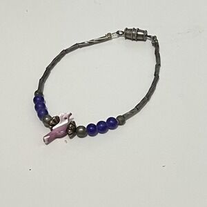 Fashion Bracelet Women's Purple Bird Beaded Metal Bar Dainty 6" Bracelet‎
